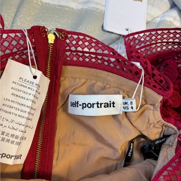 Self-Portrait Crimson Lace Floral Dress - size 4 - Picture 3 of 12